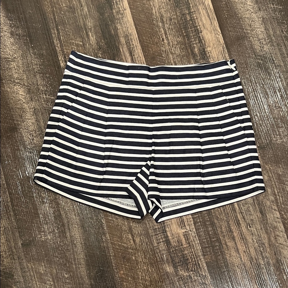 J. Crew High Waist Striped Shorts - Navy and White